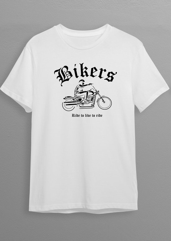 Motorshirt | Bikershirt | Wit T-shirt | Zwarte opdruk | S | Opdruk 1