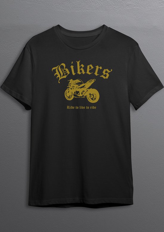 Naked Bike | Bikershirt | Zwart T-shirt | Goude opdruk | L