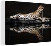 Canvas schilderij - Luipaard - Dieren - Zwart - Reflectie - Schilderijen op canvas - Canvasdoek - 120x90 cm - Foto op canvas - Wanddecoratie