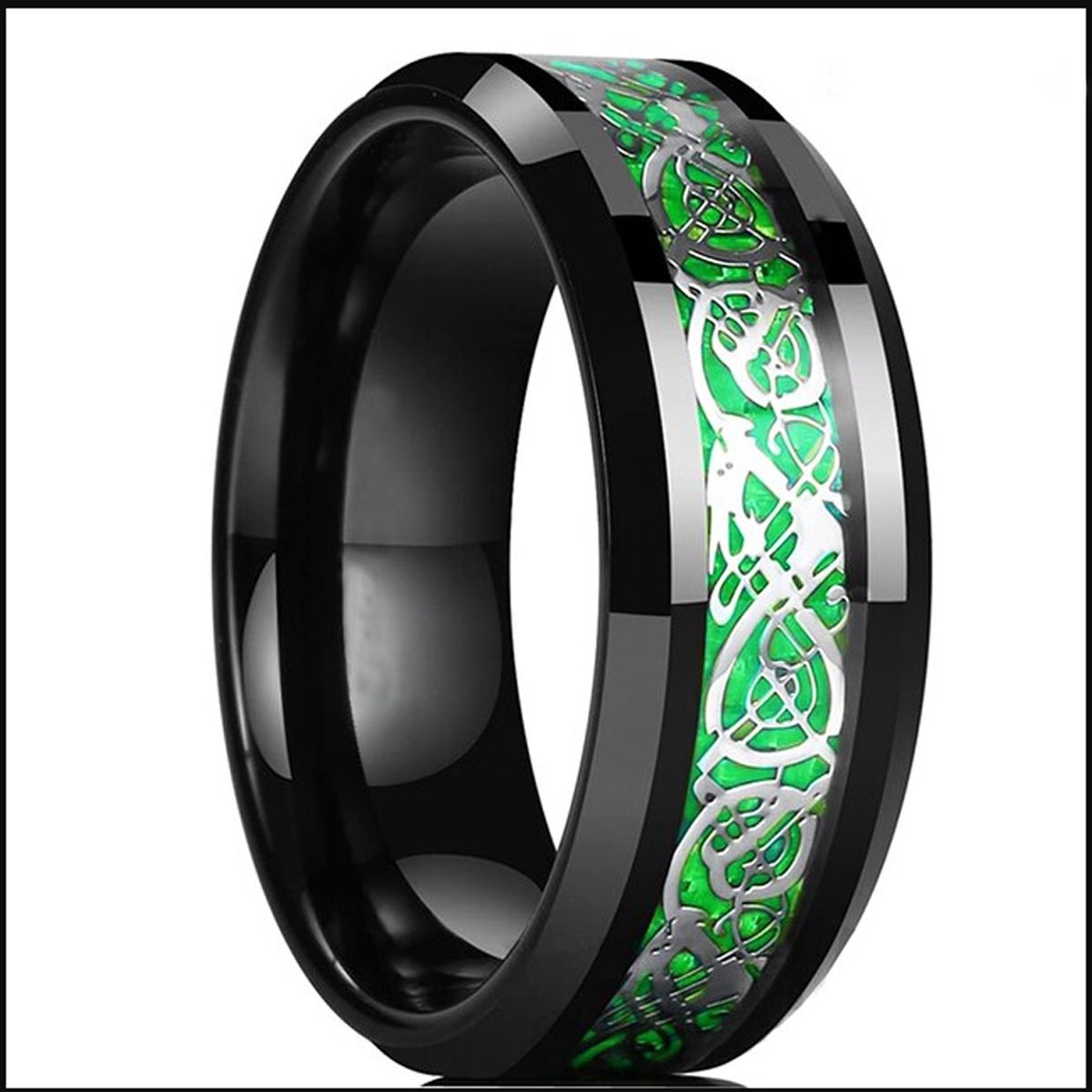 Tungsten - Wolfraam ring Viking green