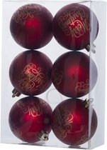 6x Boules de Noël en plastique rouge 6 cm - Texte - Boules de Noël en plastique incassables - Décorations pour sapin de Noël rouge
