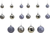 50x boules de Noël en plastique gris 3, 4 et 6 cm - Brillant/mat/paillettes - Décorations pour Décorations pour sapins de Noël de Noël / Décorations de Noël