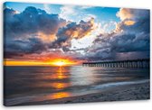 Trend24 - Canvas Schilderij - Pier Bij Sunset - Schilderijen - Landschappen - 100x70x2 cm - Blauw