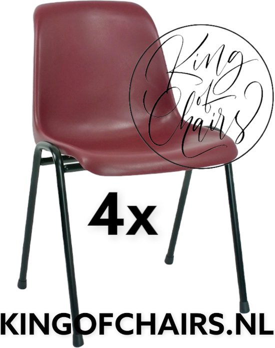 King of Chairs -set van 4- model KoC Daniëlle bordeaux met zwart onderstel. Stapelstoel kantinestoel kuipstoel vergaderstoel tuinstoel kantine stoel stapel stoel kantinestoelen stapelstoelen kuipstoelen De Valk 3360 keukenstoel bistro eetkamerstoel