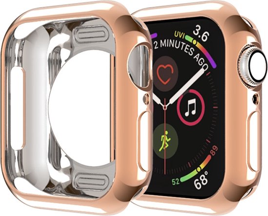 By Qubix Siliconen case 44mm - Rosé goud - Geschikt voor Apple Watch 44mm hoesje - screenprotector - Bescherming iWatch - Bescherm hoesje