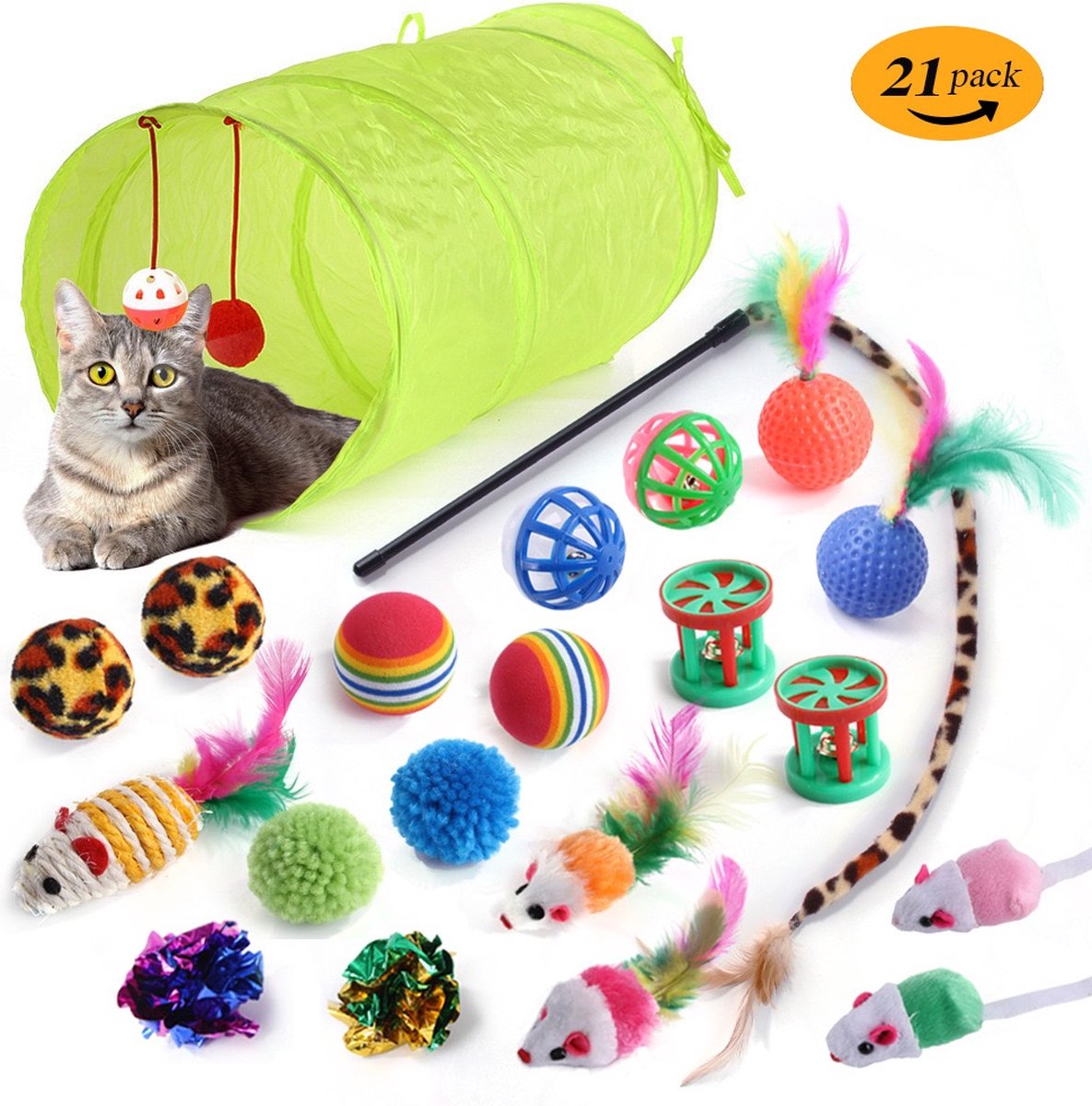 Speelgoedset katten - 21 delig - Kat speelgoed set - Kitten - Kat - Muis