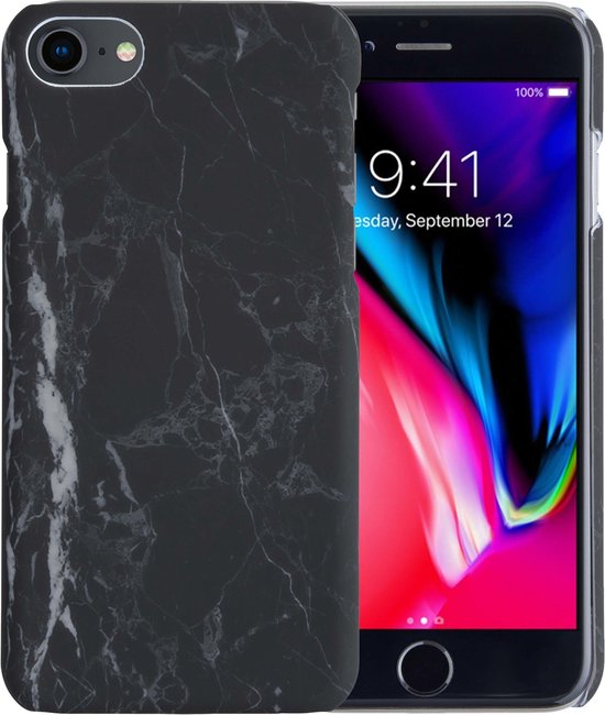 Hoesje Geschikt voor iPhone SE 2022 Hoesje Marmer Case Hard Cover - Hoes Geschikt voor iPhone SE (2022) Case Marmer Hoesje Backcover - Zwart