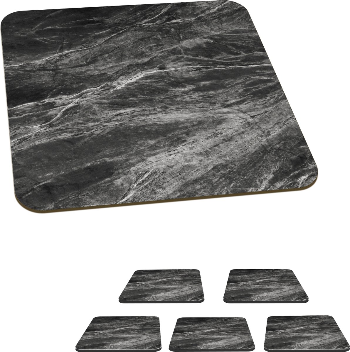 Onderzetters voor glazen - Steen print - Marmer design - Grijs - Onderzetters - 10x10 cm - 6 stuks