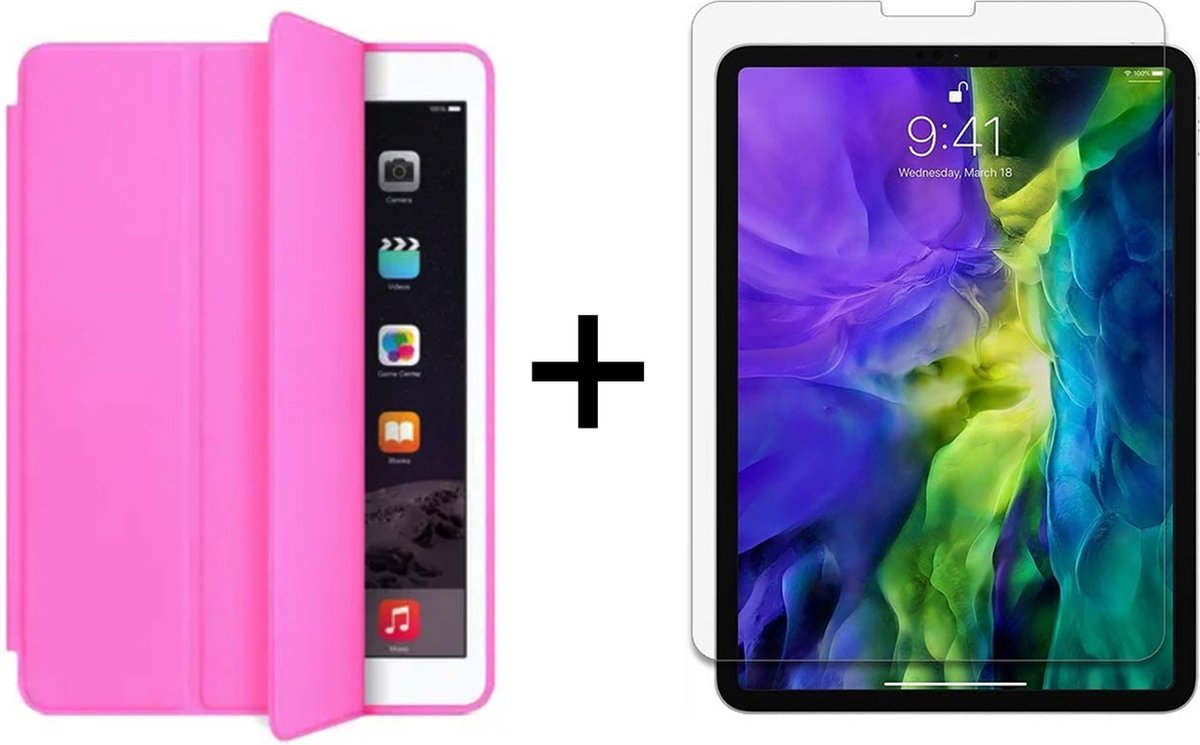 Apple iPad Air 1 & Air 2 - 9.7 Inch (2017 & 2018) Hoes Roze Hoesje - Tri Fold Tablet Case - Smart Cover - Magneet Sluiting - 1x iPad Air 1/2 Screenprotector Screen Protector