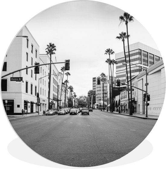 WallCircle - Cercle mural - Cercle mural intérieur - Rodeo Drive - Los Angeles - Zwart - Wit - 30x30 cm - Décoration murale - Peintures ronds