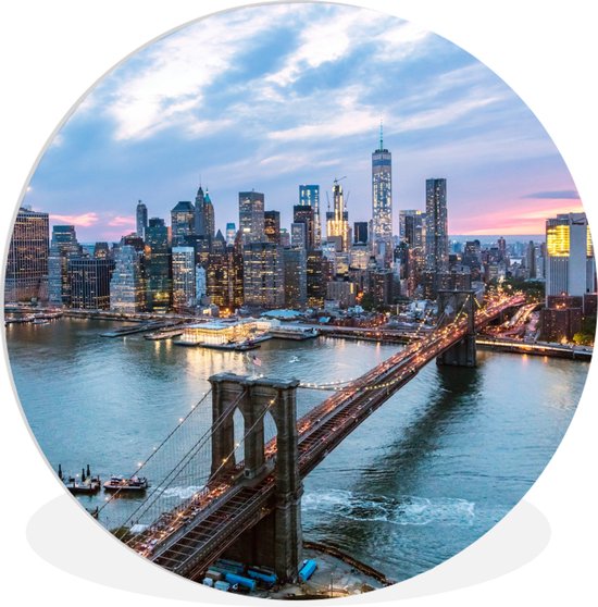 Kleurrijke luchtfoto van de Hudson in New York Wandcirkel kunststof plaat