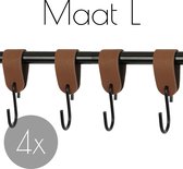4x Leren S-haak hangers - Handles and more® | LICHTBRUIN - maat L (Leren S-haken - S haken - handdoekkaakje - kapstokhaak - ophanghaken)