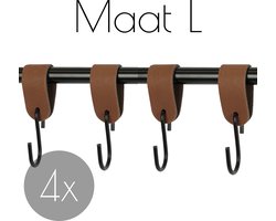 4x Leren S-haak hangers - Handles and more® | LICHTBRUIN - maat L (Leren S-haken - S haken - handdoekkaakje - kapstokhaak - ophanghaken)