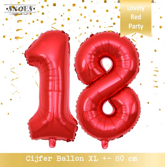 Ballon Numéro 18 Ans * Hooray 18 Ans Snoes Rouge * 80 cm Anniversaire  Numéro Ballon *... | bol.com