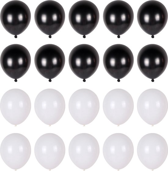 Ballonnenset zwart wit 20 stuks - Zwarte witte ballonnen set - verjaardag versiering ballon