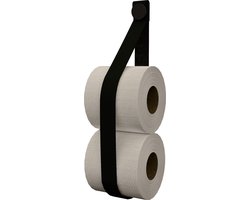Leren toiletrol-voorraadhouder, met zuignap én schroef - Handles and more® | leer: ZWART / knop: Zwart (reserverolhouder - toiletrolhouder - toiletrollen houder - toilet rol voorraad houder)