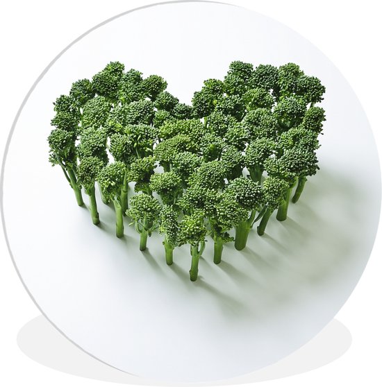 WallCircle - Wandcirkel ⌀ 90 - Broccoli in de vorm van een hartje - Ronde schilderijen woonkamer - Wandbord rond - Muurdecoratie cirkel - Kamer decoratie binnen - Wanddecoratie muurcirkel - Woonaccessoires