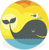 WallCircle - Wandcirkel ⌀ 60 - Een cartoonillustratie van een walvis - Ronde schilderijen woonkamer - Wandbord rond - Muurdecoratie cirkel - Kamer decoratie binnen - Wanddecoratie muurcirkel - Woonaccessoires
