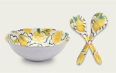 Arca Italy - Saladeschaal met bestek - 100% Melamine - Vaatwasbestendig - 30 cm - Lemon Collectie