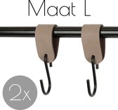 2x Leren S-haak hangers - Handles and more® | TAUPE - maat L (Leren S-haken - S haken - handdoekkaakje - kapstokhaak - ophanghaken)