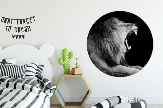 WallCircle - Wall Circle - Wall Circle Indoor - Lion - Zwart - Wit - Animal - 120x120 cm - Décoration murale - Peintures Ronds XXL