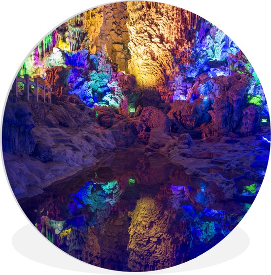 Les lumières colorées de la grotte Reed Flute en Chine Assiette en plastique cercle mural ⌀ 120 cm - impression photo sur cercle mural / cercle vivant (décoration murale) XXL / Groot format!