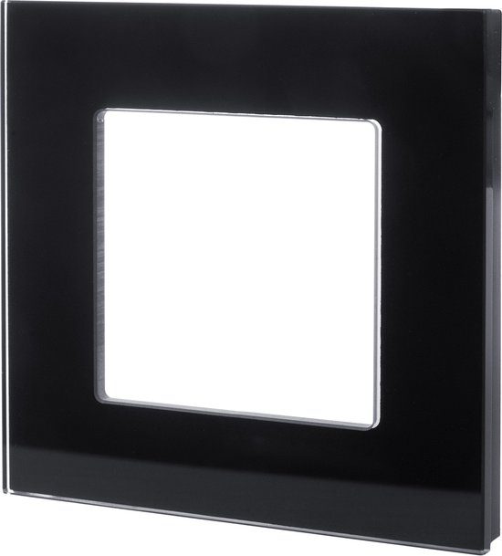 Glazen frame, zwart, voor een wandcontactdoos.