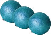 12x stuks kerstballen ijsblauw glitters kunststof diameter 10 cm - Kerstboom versiering