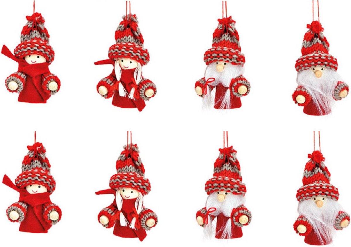 G. Wurm 8x stuks kunststof kersthangers kerstpoppetjes/kerstmannetjes 8 cm kerstornamenten - Kerstversiering ornamenten Rood