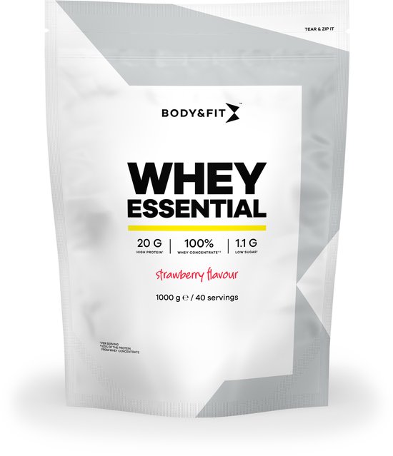 Body & Fit Whey Essential - Eiwitpoeder Aardbei - Proteine Poeder - Whey Protein - 40 shakes (1000 gram)