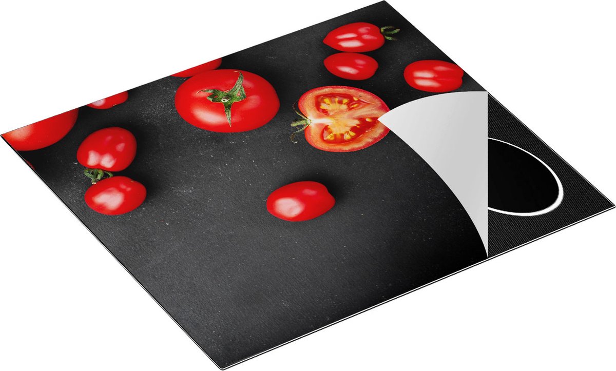 Chefcare Inductie Beschermer Tomaten op Zwarte Marmer - 60x50 cm - Afdekplaat Inductie - Kookplaat Beschermer - Inductie Mat