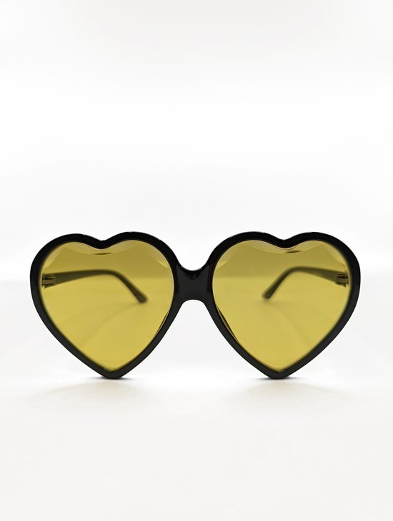 DAEBAK Grote Harten Zonnebril voor Vrouwen met Hartjes [Black/Yellow] Dames Festival Sunglasses
