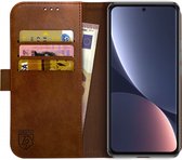 Rosso Element Book Case Wallet Hoesje Geschikt voor Xiaomi 12 Pro | Portemonnee | 3 Pasjes | Magneetsluiting | Stand Functie | Bruin