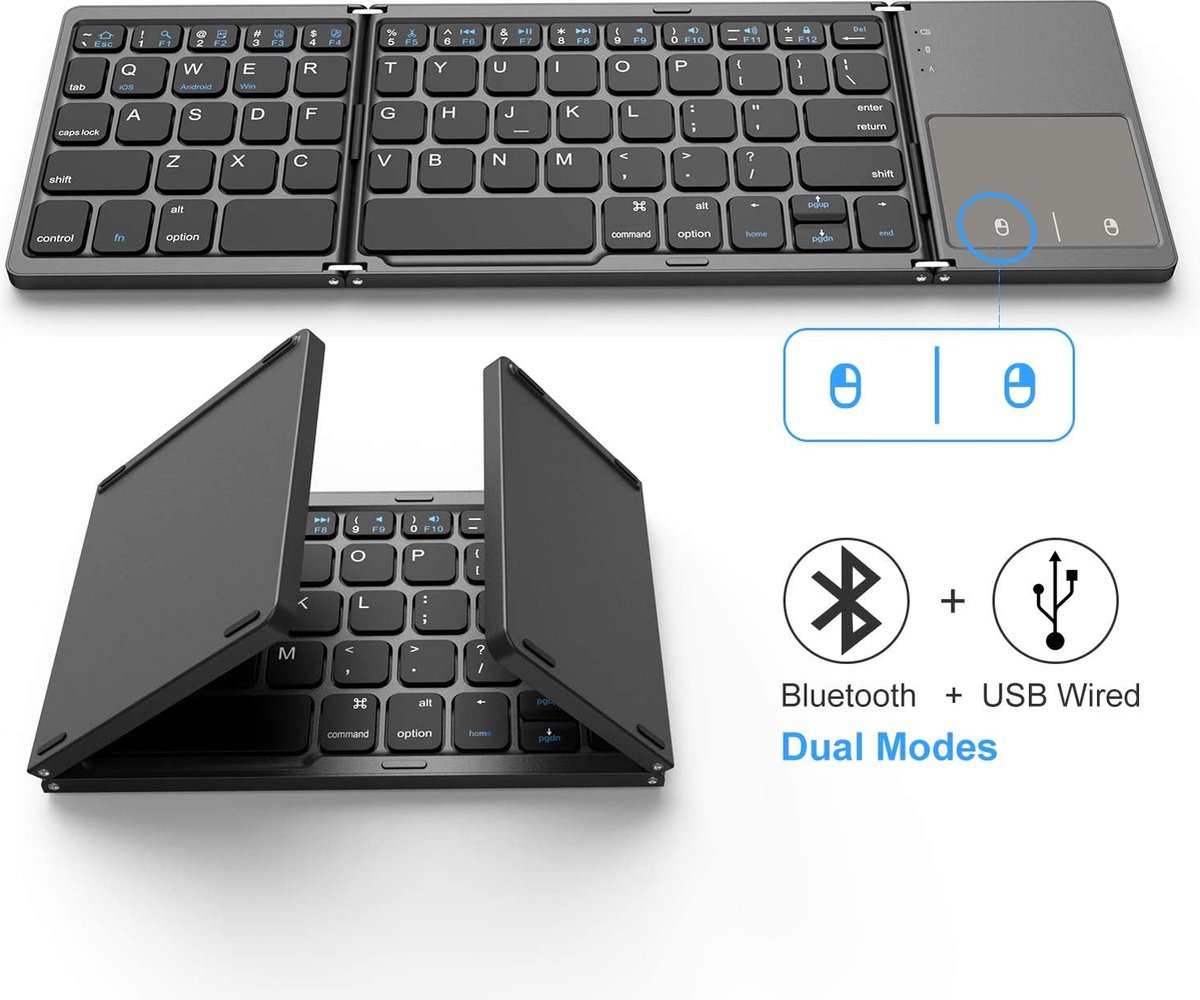 Mini clavier Bluetooth pliable avec pavé tactile - Clavier QWERTY - BT 3.0  - Universel... | bol.com