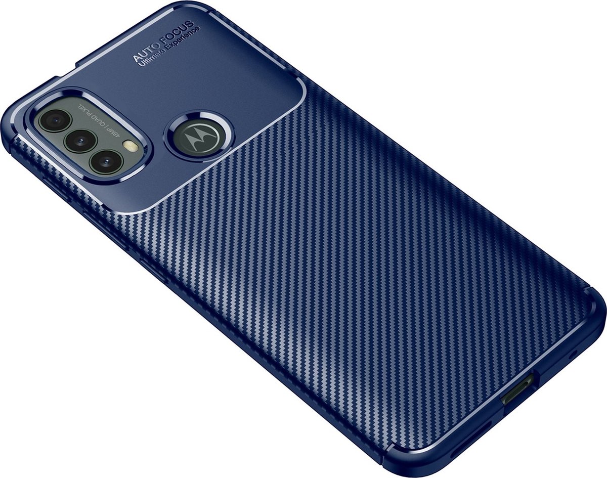Mobigear Hoesje geschikt voor Motorola Moto E40 Telefoonhoesje Flexibel TPU | Mobigear Racing Backcover | Moto E40 Case | Back Cover - Blauw