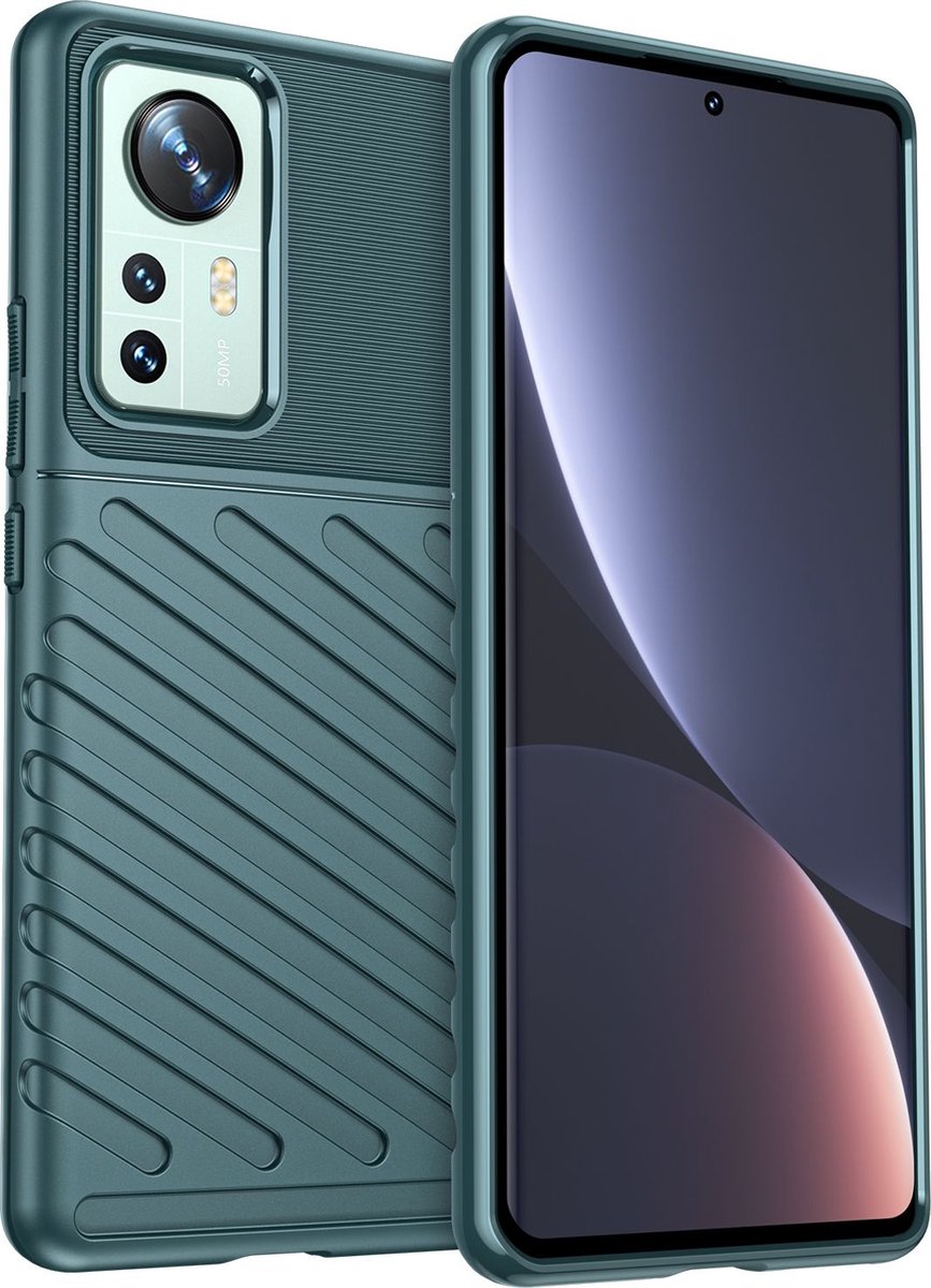 Mobigear Hoesje geschikt voor Xiaomi 12 Pro Telefoonhoesje Flexibel TPU | Mobigear Groove Backcover | 12 Pro Case | Back Cover - Groen