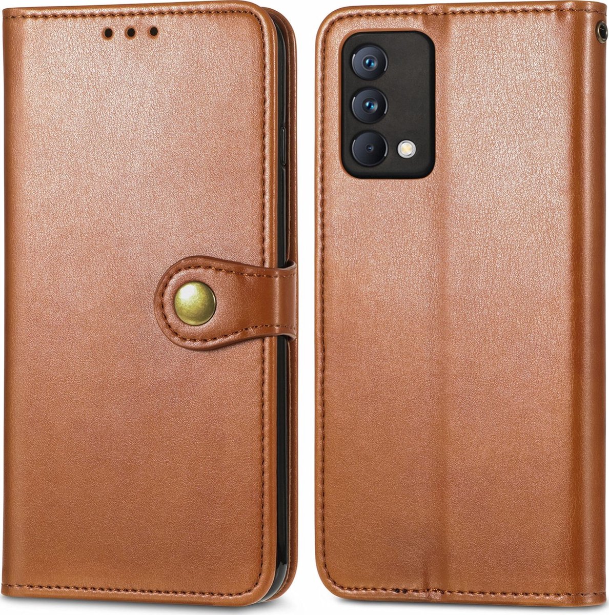 Mobigear Telefoonhoesje geschikt voor Realme GT Master Edition Hoesje | Mobigear Snap Button Bookcase Portemonnee | Pasjeshouder voor 3 Pasjes | Telefoonhoesje voor Pinpas / OV Kaart / Rijbewijs - Bruin