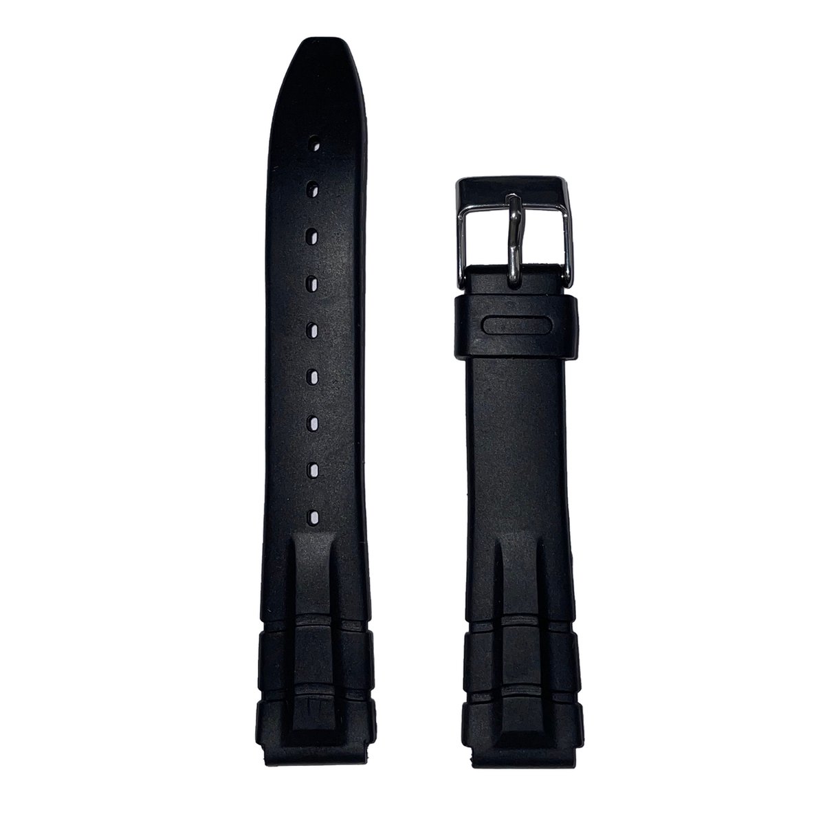 Horlogeband - 16mm - 14 mm aanzet - Zwart - silicone band - Roestvrijstalen gesp