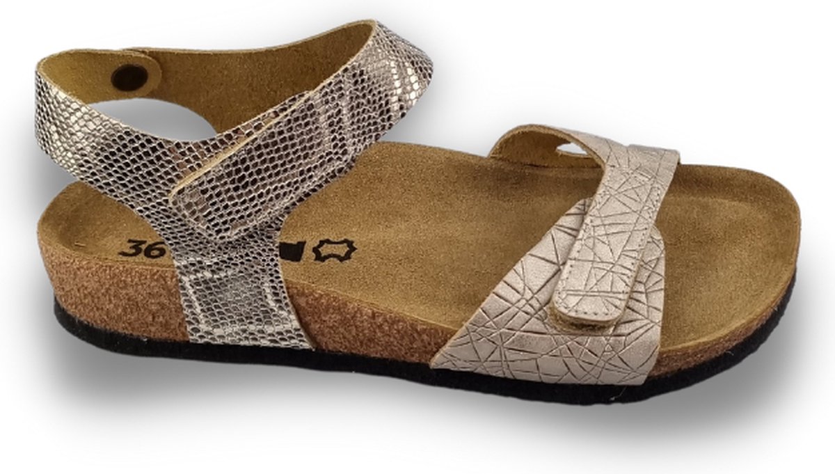 Sandalen gold snake met hielriem - Leon sandals - heerlijk voetbed - leren verstelbare straps - goede prijs/kwaliteit - maat 39