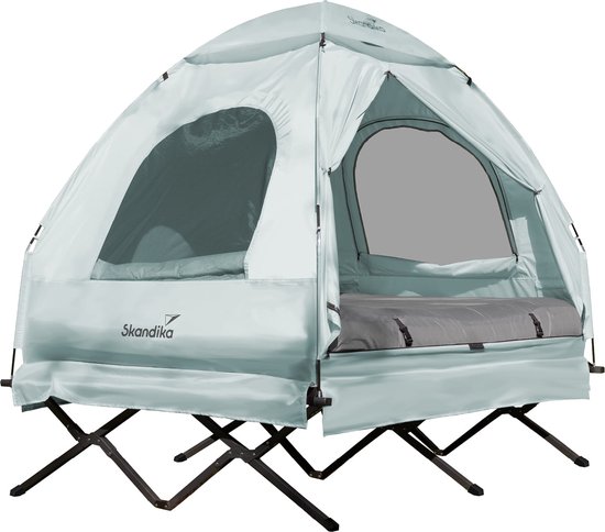 Skandika Haug Tent Bed voor 2 personen – Koepeltenten – Verhoogd campingbed – Opblaasbare luchtmatras – Waterdicht outdoor campingbed, tot max. 160 kg, hoogte van 174 cm - 4in1 Vistent – Ideale tent voor vissers - Bed tent – Karper bed - Mint groen