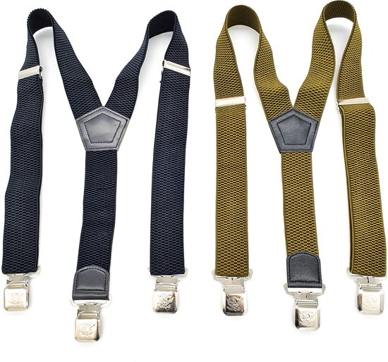 bretels heren - Bretels - bretels heren volwassenen - bretellen voor mannen - 3 clips - bretels heren met brede clip 2 Stuks - 1 x Zwart, 1 x Groen