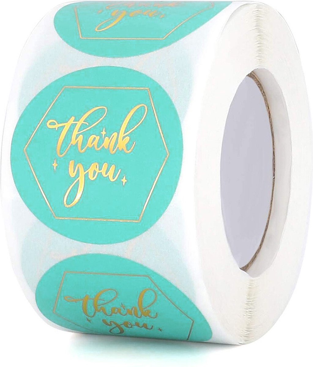 DW4Trading Stickerrol mintgroen gouden tekst thank you - sluitstickers - ø 2,6 cm - 500 stuks