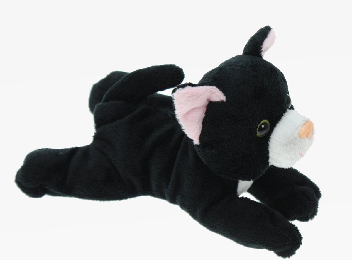 Cornelissen Lapjes kat knuffel - pluche poes - zwart/wit - 17 cm - knuffel dieren
