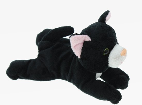 Pluche knuffel dieren Lapjes kat/poes zwart/wit van 17 cm - Speelgoed katten knuffels - Cadeau voor jongens/meisjes