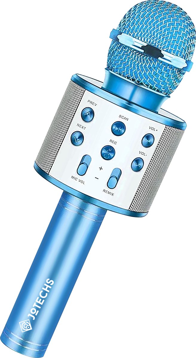 Jotechs Karaoke Microfoon Blauw - Draadloos - Superieur Geluidskwaliteit met LED lampjes en Magische Stemmen Voor Een Gezellig Feest - Blauw - Nieuw Model 2023