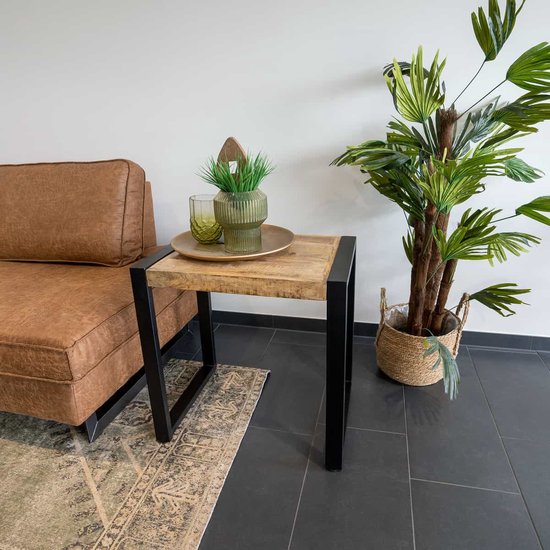HUUS Table d'appoint Britt - Table en bois de manguier pour l'intérieur - Look industriel - 60x45x60 cm