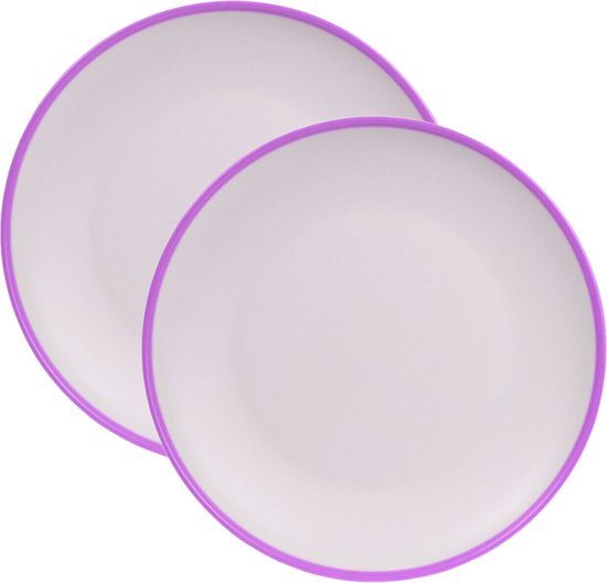 6x stuks onbreekbare kunststof/melamine paars ontbijt bordjes 28 cm voor outdoor/camping/picknick/strand
