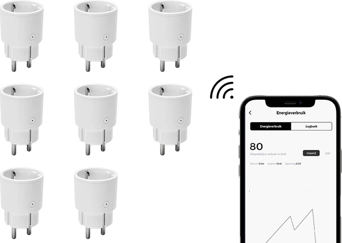 Agunto AGU-SP1 Slimme Stekker 8 Stuks - Smart Plug - Verbruiksmeter - Energiemeter - Google Home