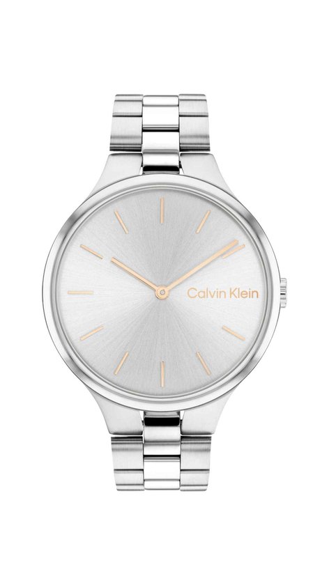 Calvin Klein CK25200128 Dames Horloge - Mineraalglas - Roestvrijstaal - Zilver - 38 mm breed - Quartz - Vouw/Vlindersluiting - 3 ATM (spatwater)
