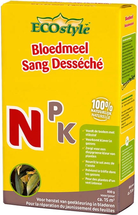 ECOstyle Bloedmeel Voor Geelverkleuring - Voor Tekort Aan Stikstof - Voor Diepgroen Blad - Voorkomt Klaver in Gazons - 15 M² - 1,6 KG